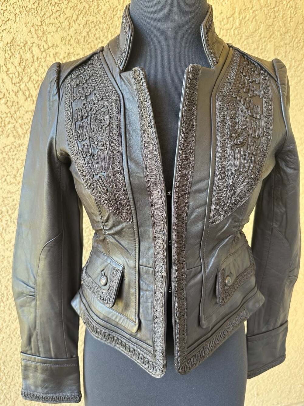 Vintage Arden B gorgeous embroidered genuine soft black leather Size XS